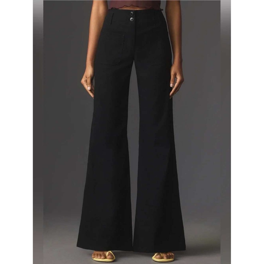 Maeve Anthropologie Junie Black Flare High Rise Pants Size 8T Tall Pockets